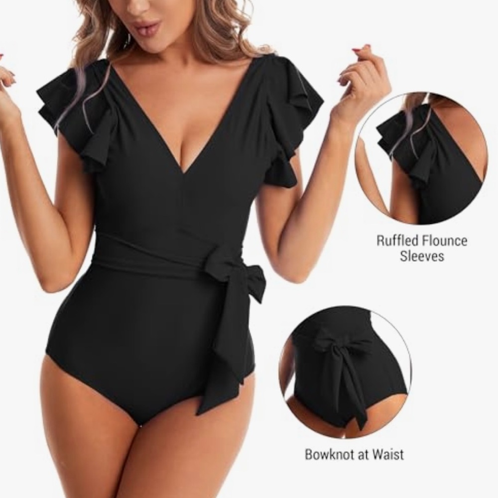 Elegant Black Ruffled Kids One Piece